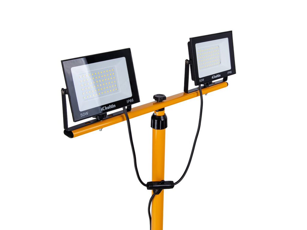 LED floodlight 2x50W with telescopic construction tripod – neutral white color 4500K