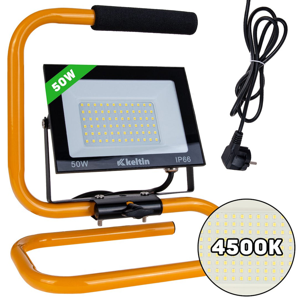 LED floodlight 50W with a construction tripod — neutral white color 4500K