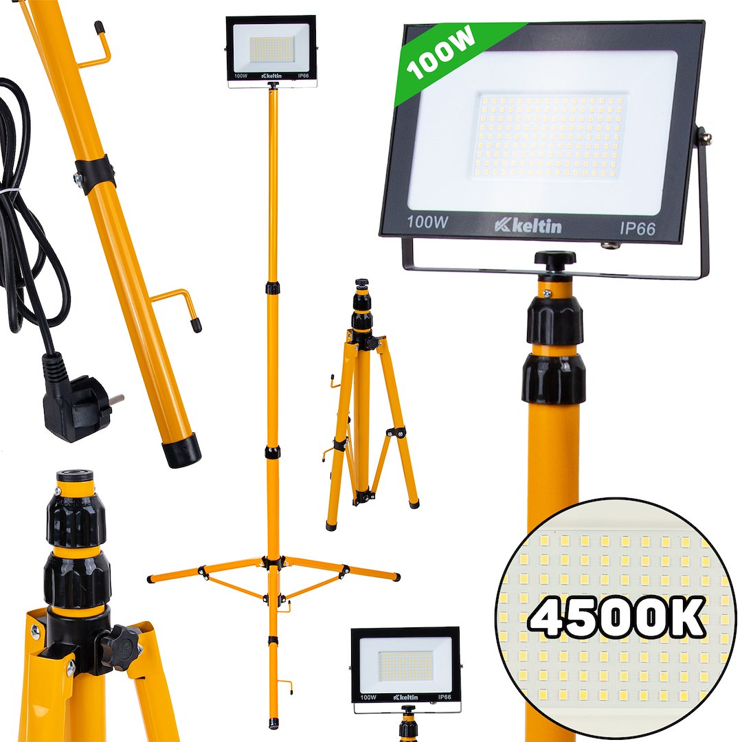 LED Floodlight 100W with Telescopic Construction Tripod – Neutral White 4500K