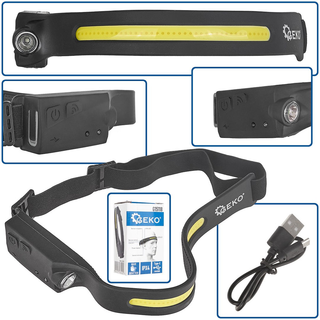 Headlamp with motion sensor, LED COB 3W + 1W XPE, 1200mAh, 350lm, IPX4