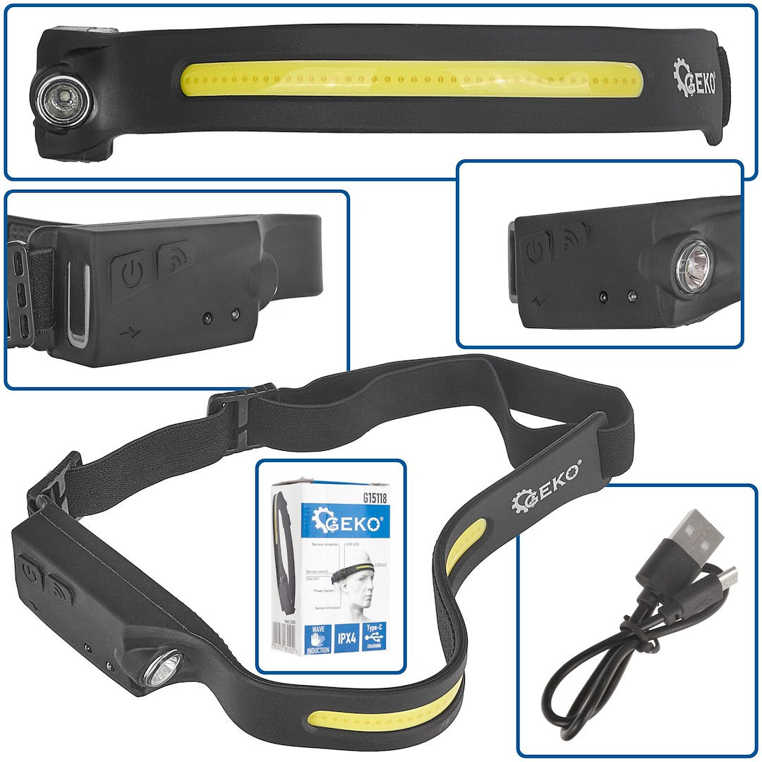 Headlamp with motion sensor, LED COB 3W + 1W XPE, 1200mAh, 350lm, IPX4