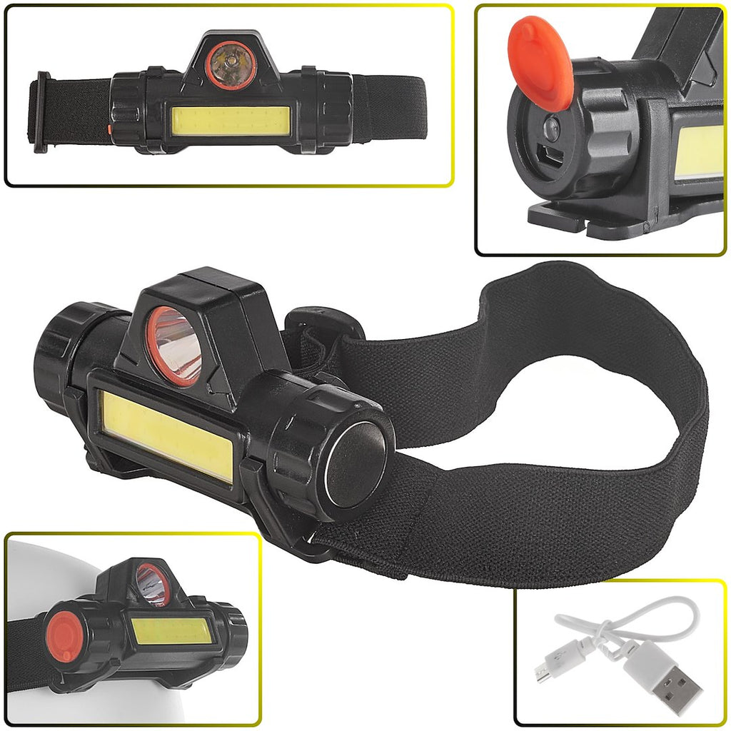 Headlamp with rotatable head, LED COB 3W + XPE, 800mAh, IP20