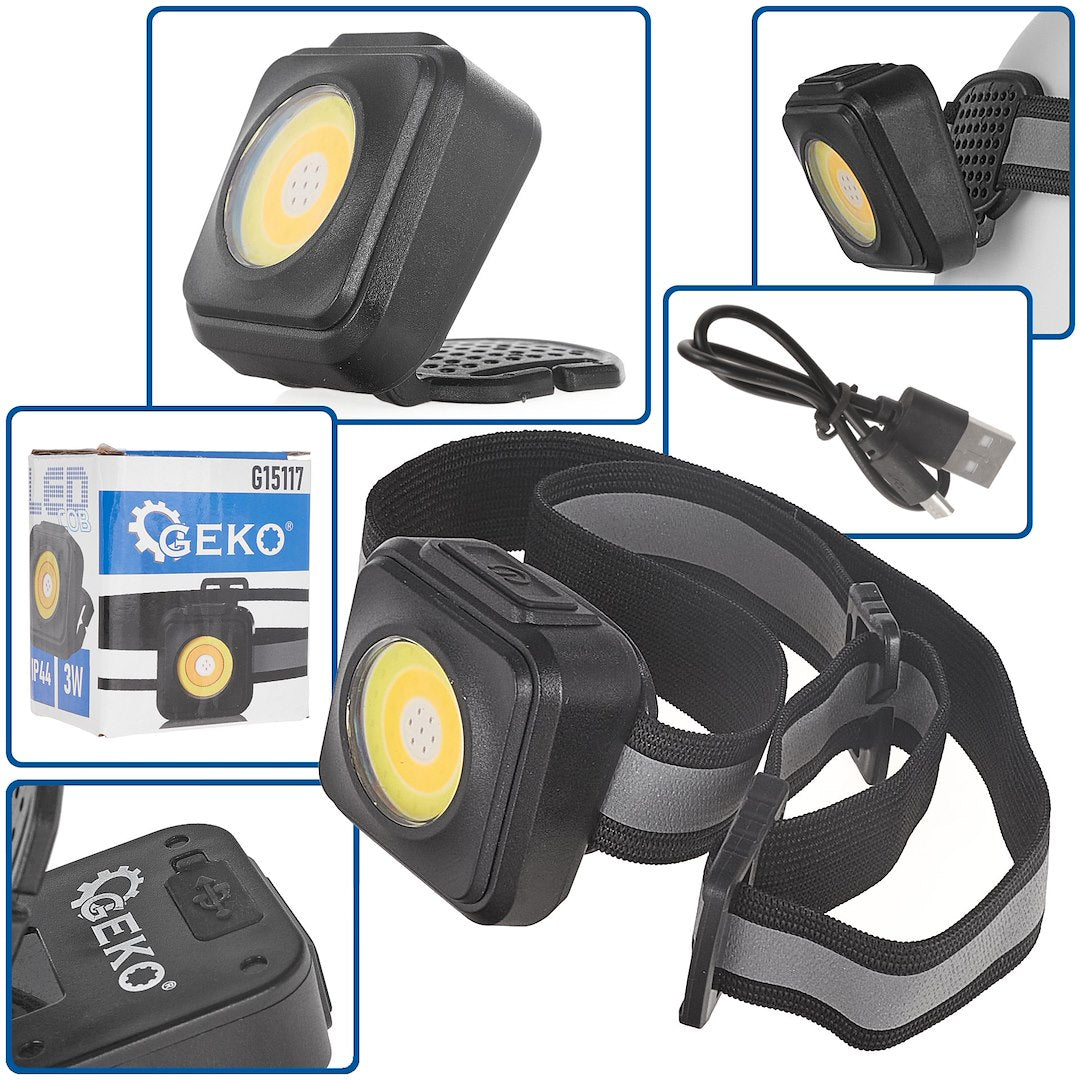 Shockproof LED COB Headlamp 3W 500mAh 500lm IP44
