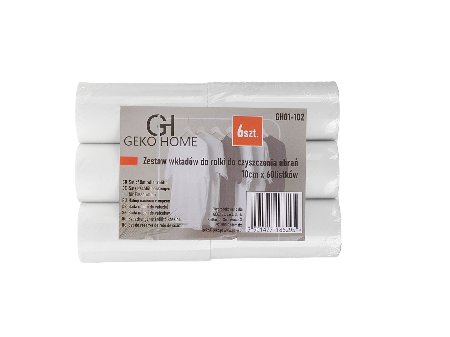 6 pcs set of lint roller refills, 10 cm, 60 sheets