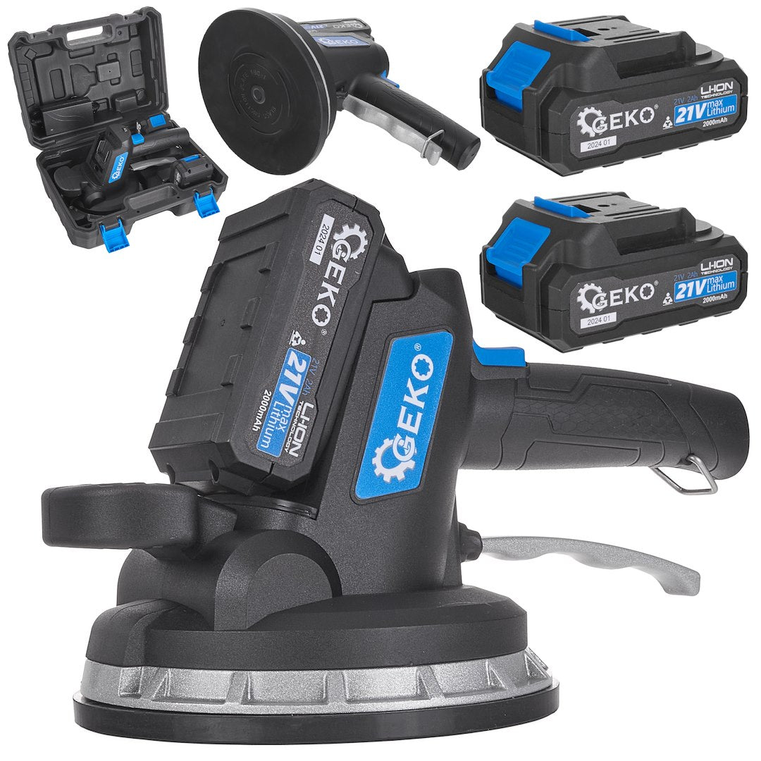 Tile vibration tool with battery-powered vacuum suction cup set