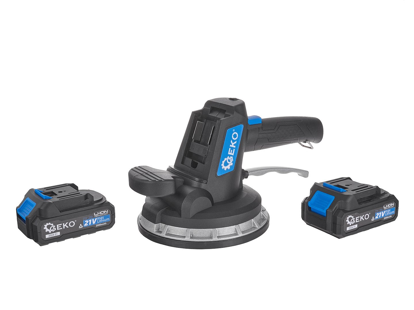 Tile vibration tool with battery-powered vacuum suction cup set