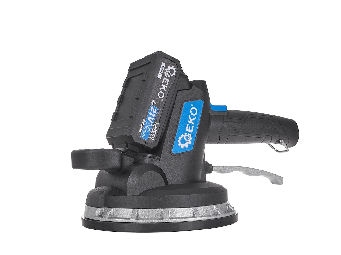 Tile vibration tool with battery-powered vacuum suction cup set