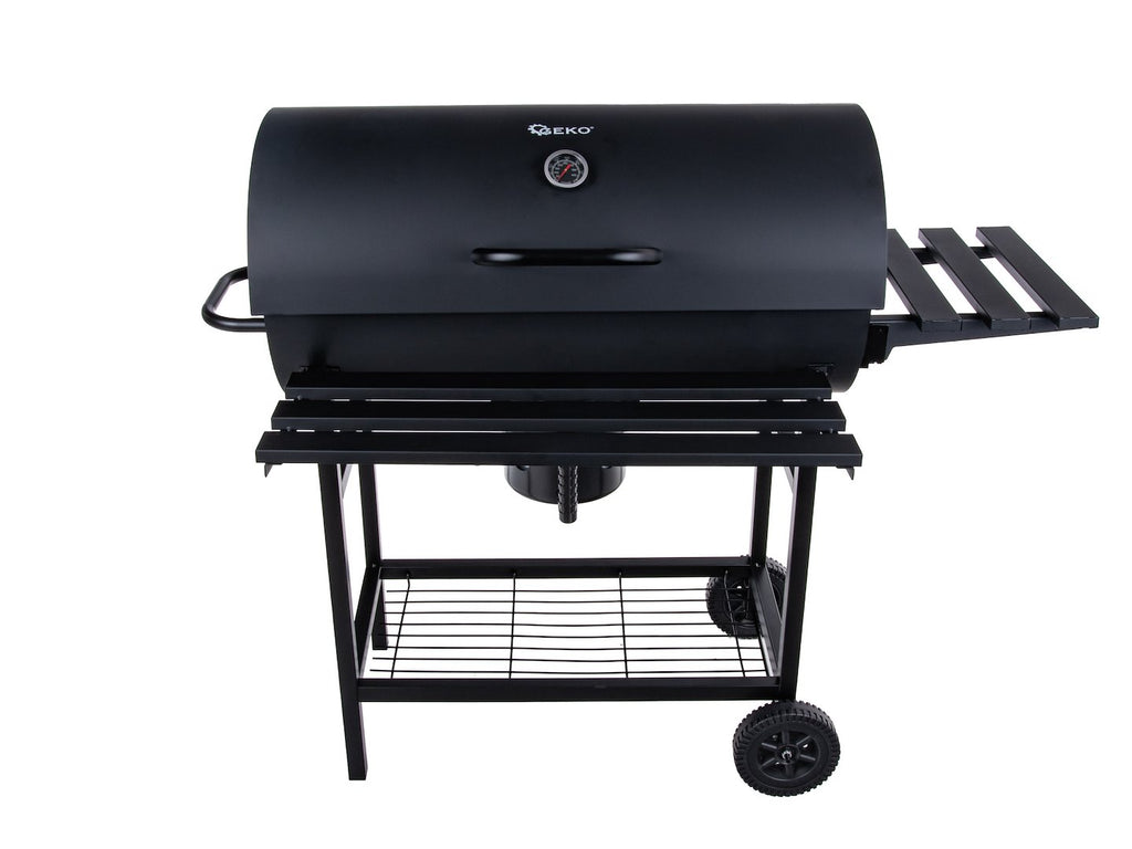 Barrel-style charcoal grill with cover - grate 71x45cm