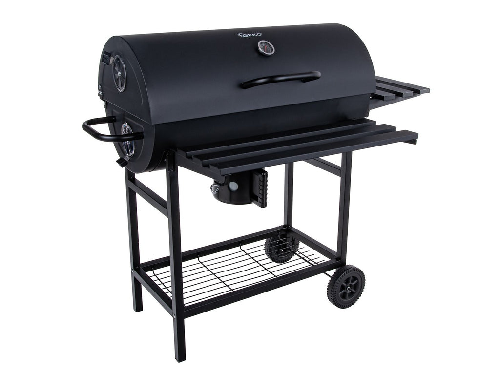Barrel-style charcoal grill with cover - grate 71x45cm