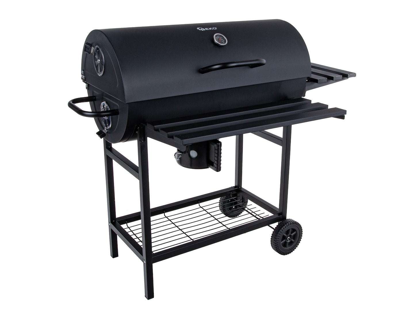 Barrel-style charcoal grill with cover - grate 71x45cm