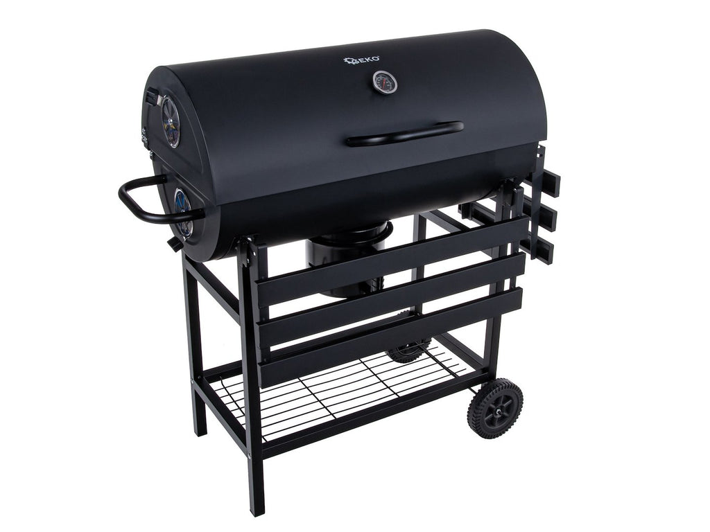 Barrel-style charcoal grill with cover - grate 71x45cm