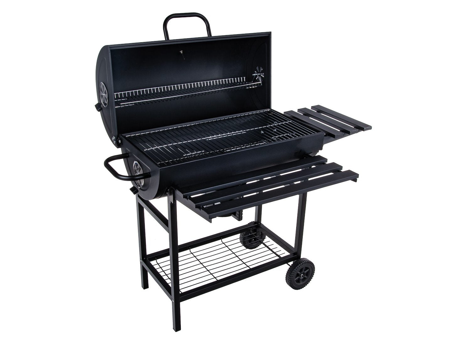 Barrel-style charcoal grill with cover - grate 71x45cm