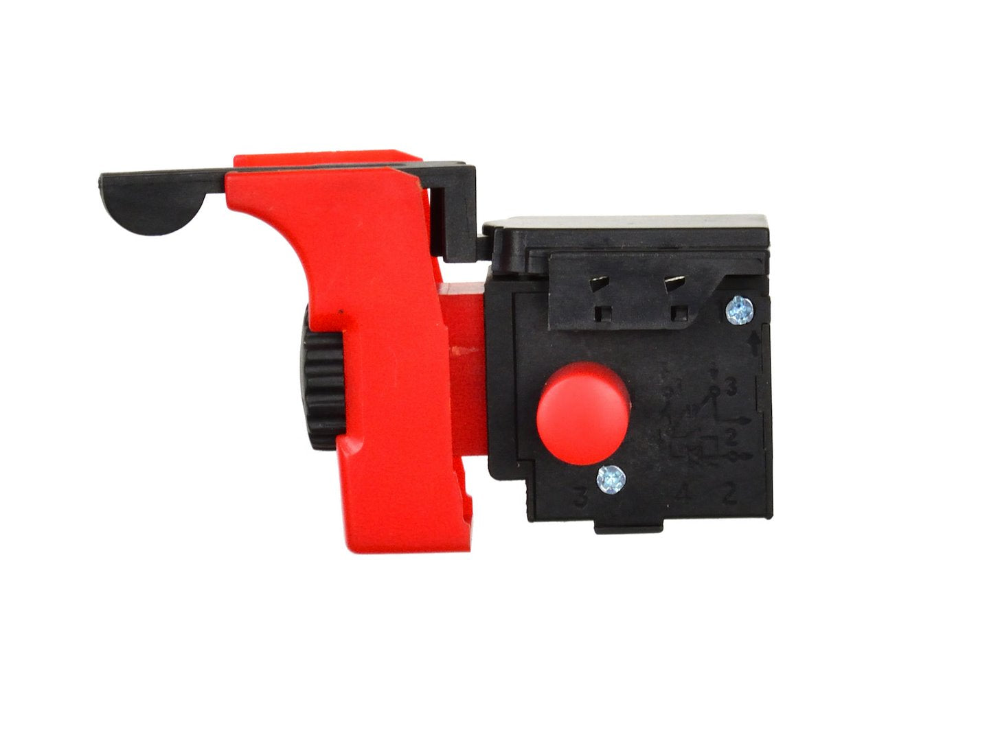 Push-button switch for two-speed drill with reverse and lock