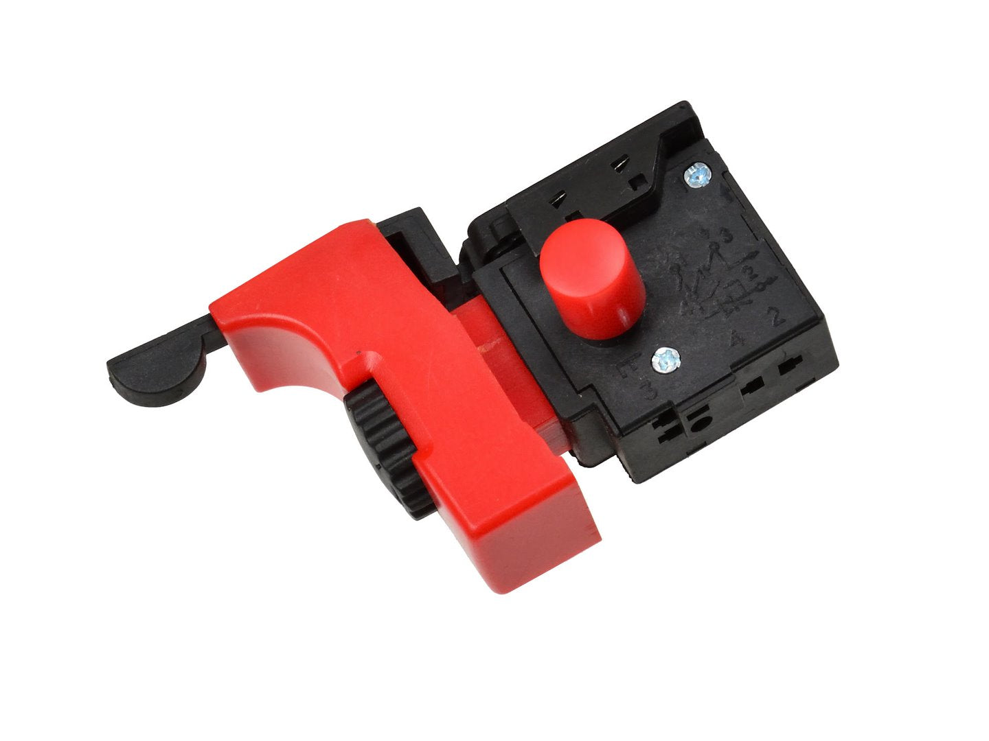 Push-button switch for two-speed drill with reverse and lock
