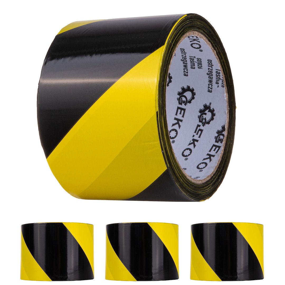 Yellow and black warning tape 100 m x 70 mm – Pack of 4
