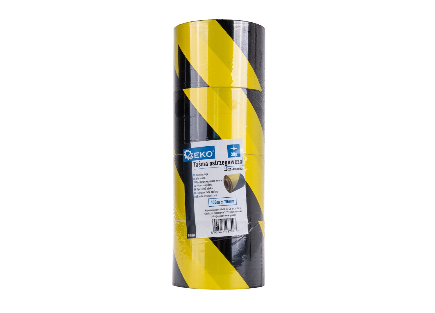 Yellow and black warning tape 100 m x 70 mm – Pack of 4