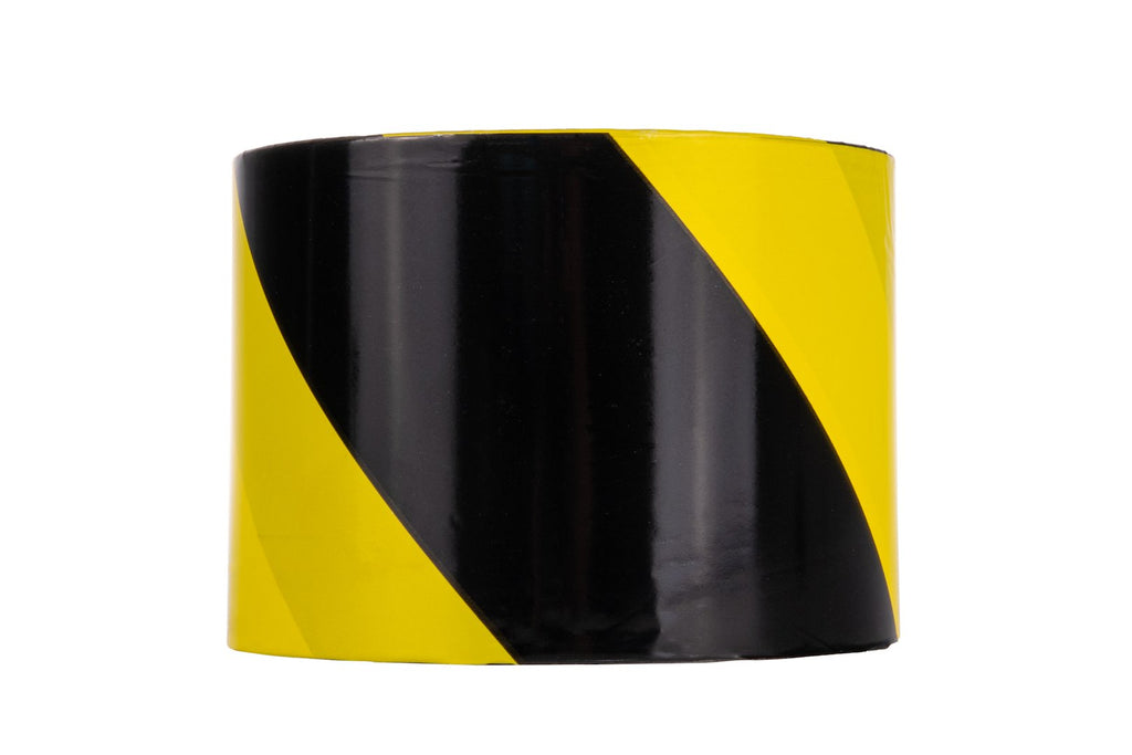 Yellow and black warning tape 100 m x 70 mm – Pack of 4