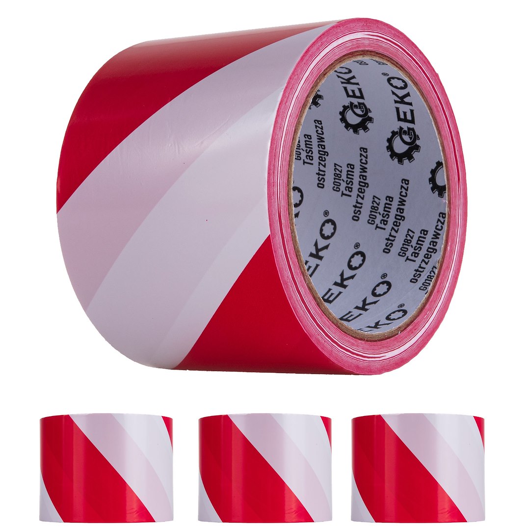 White and red warning tape 100 m x 75 mm – Pack of 4