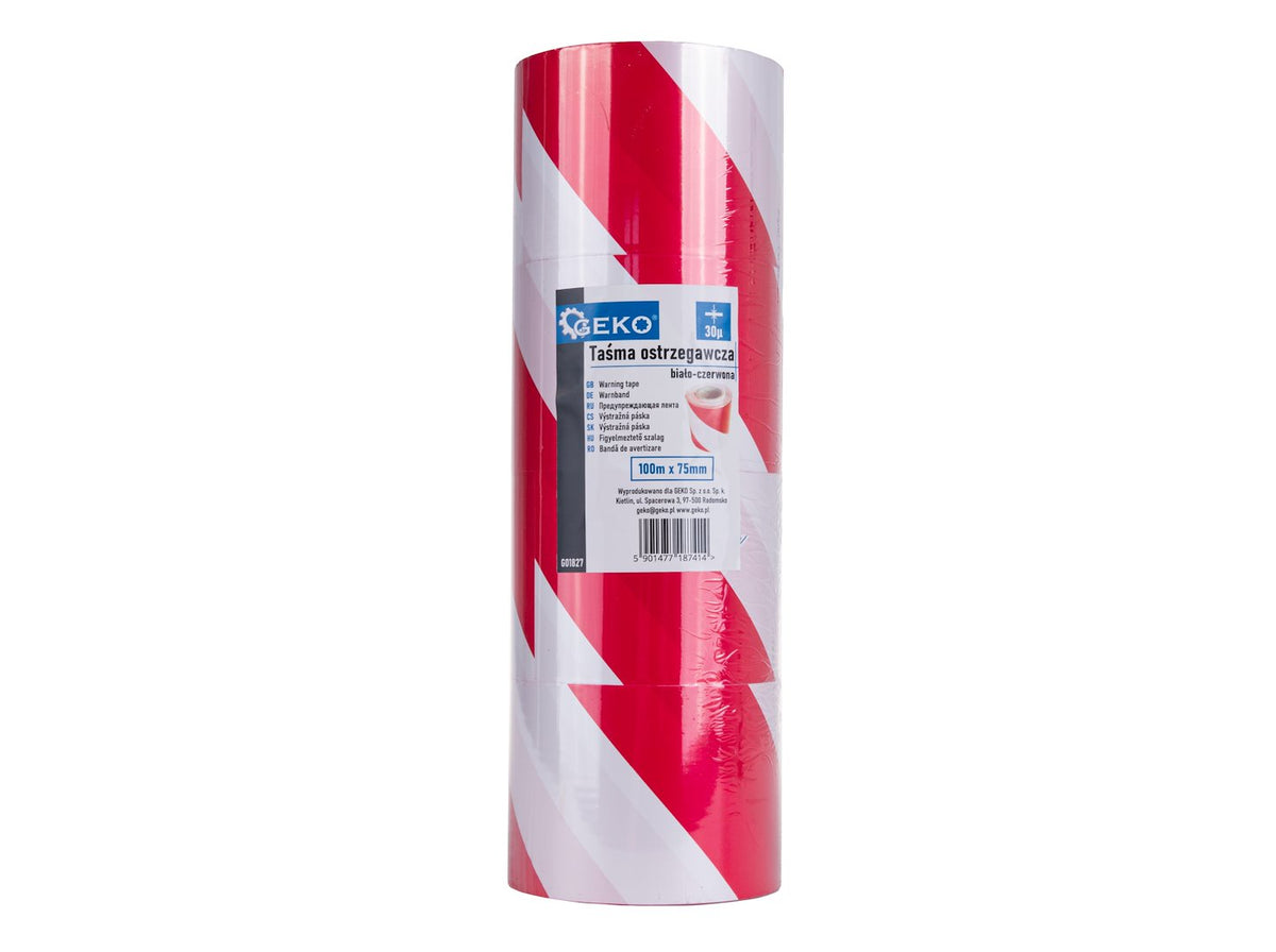 White and red warning tape 100 m x 75 mm – Pack of 4