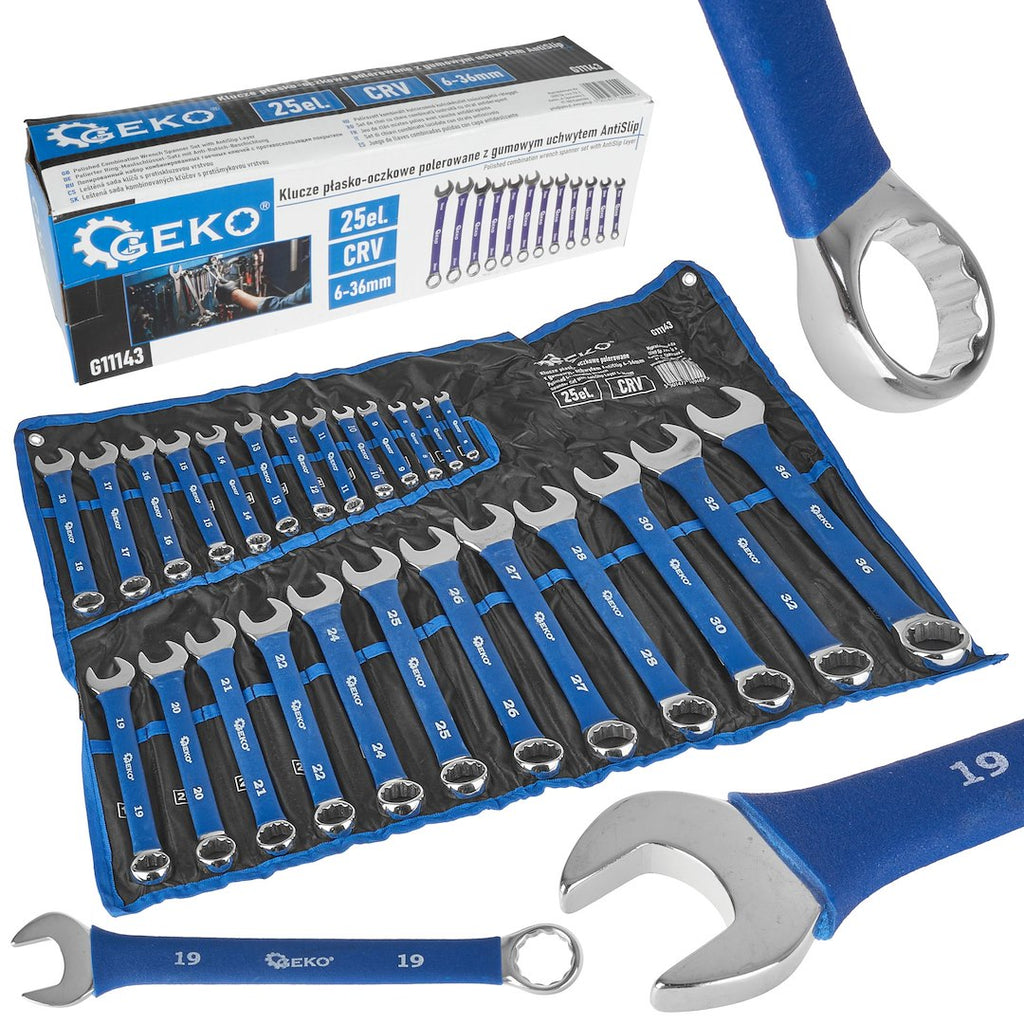 Polished Combination Wrench (Spanner) Set with AntiSlip Layer, 6-36 mm, 25 pcs