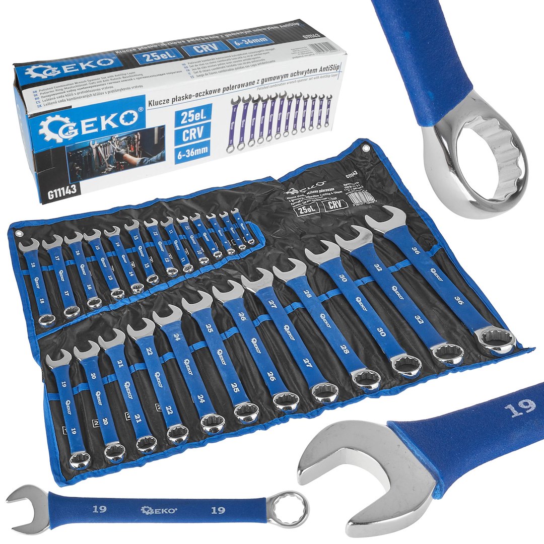 Polished Combination Wrench (Spanner) Set with AntiSlip Layer, 6-36 mm, 25 pcs