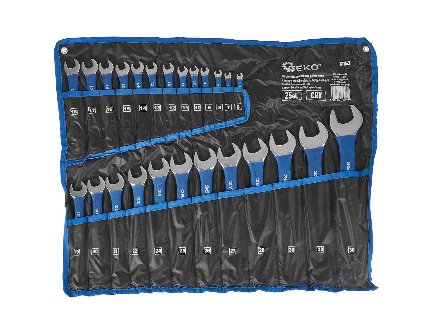 Polished Combination Wrench (Spanner) Set with AntiSlip Layer, 6-36 mm, 25 pcs