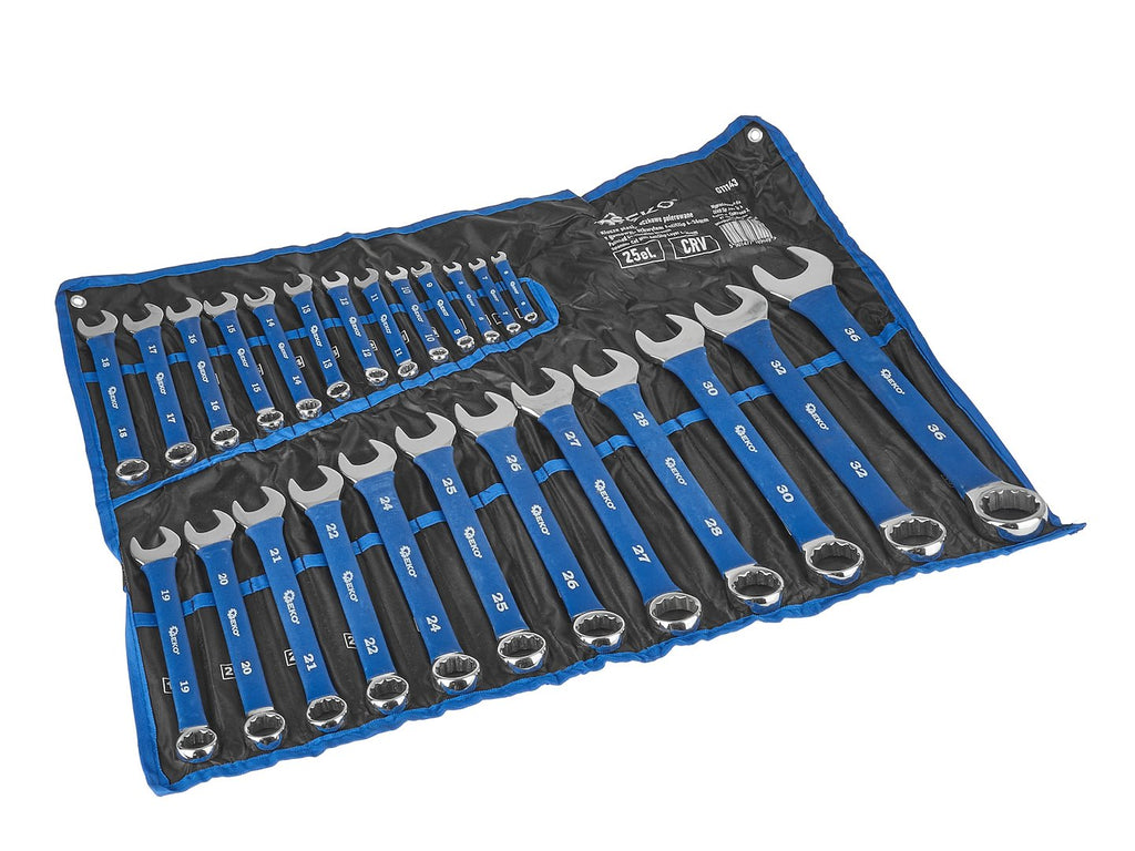 Polished Combination Wrench (Spanner) Set with AntiSlip Layer, 6-36 mm, 25 pcs