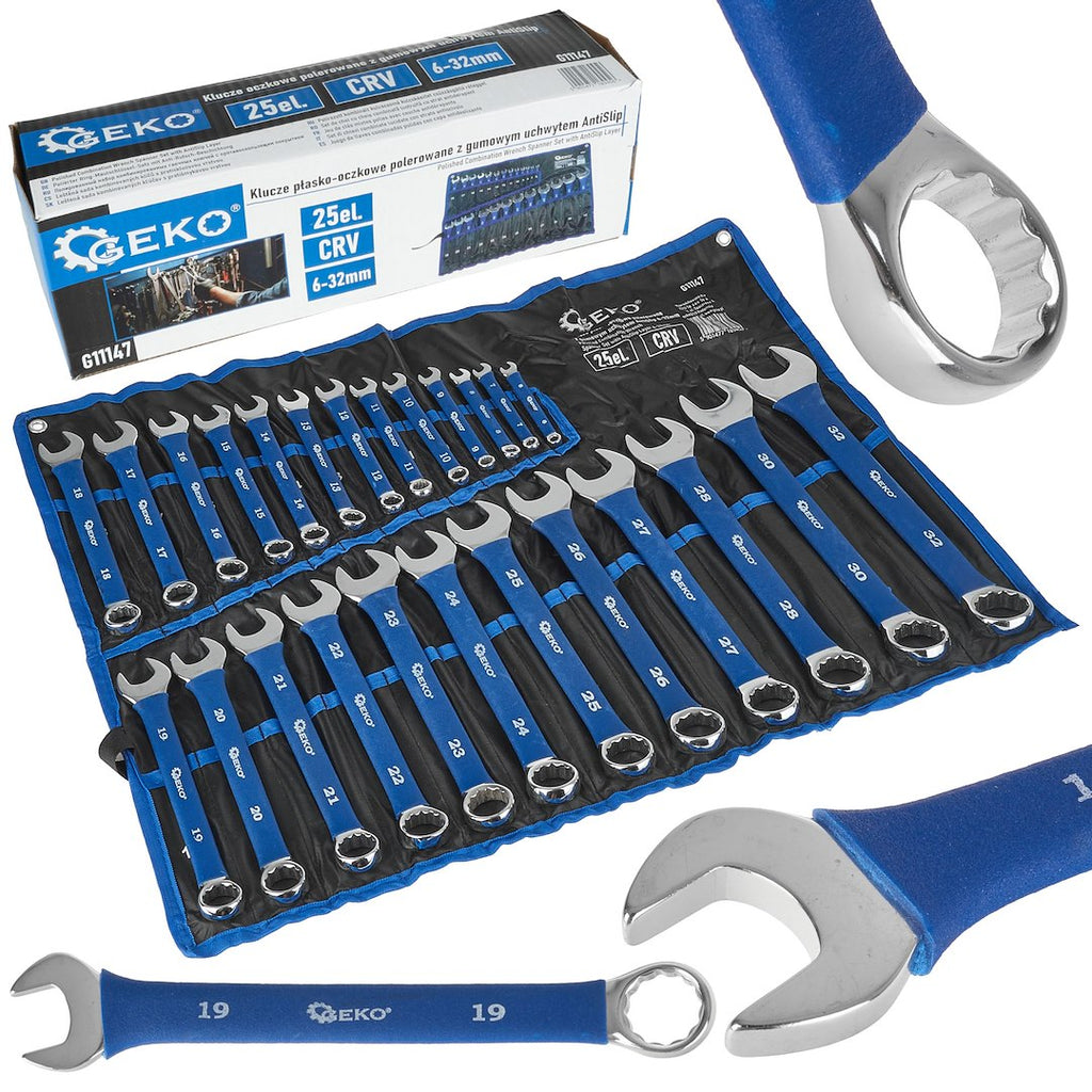 Polished Combination Wrench Spanner Set with AntiSlip Layer, 6-32mm, 25pcs