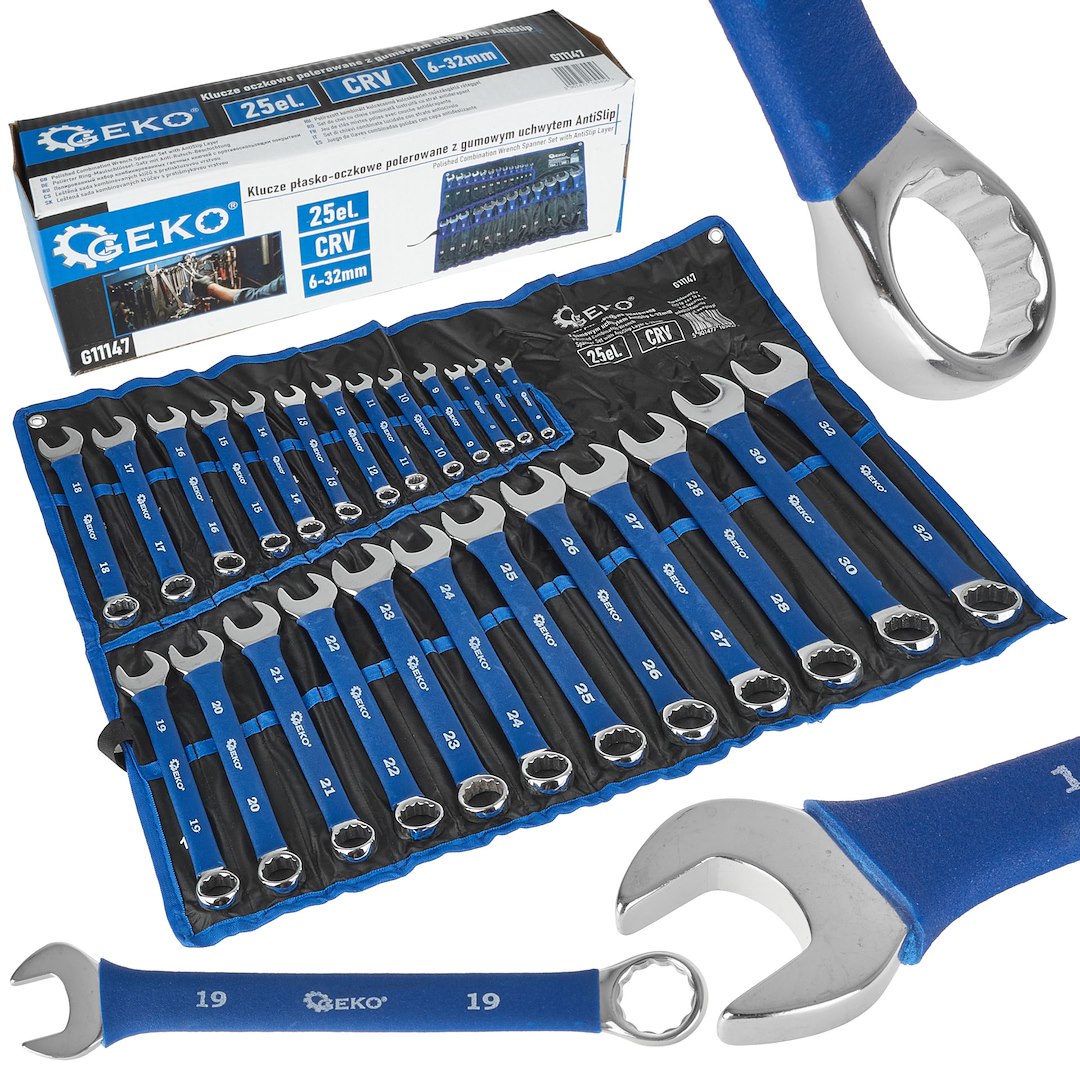 Polished Combination Wrench Spanner Set with AntiSlip Layer, 6-32mm, 25pcs