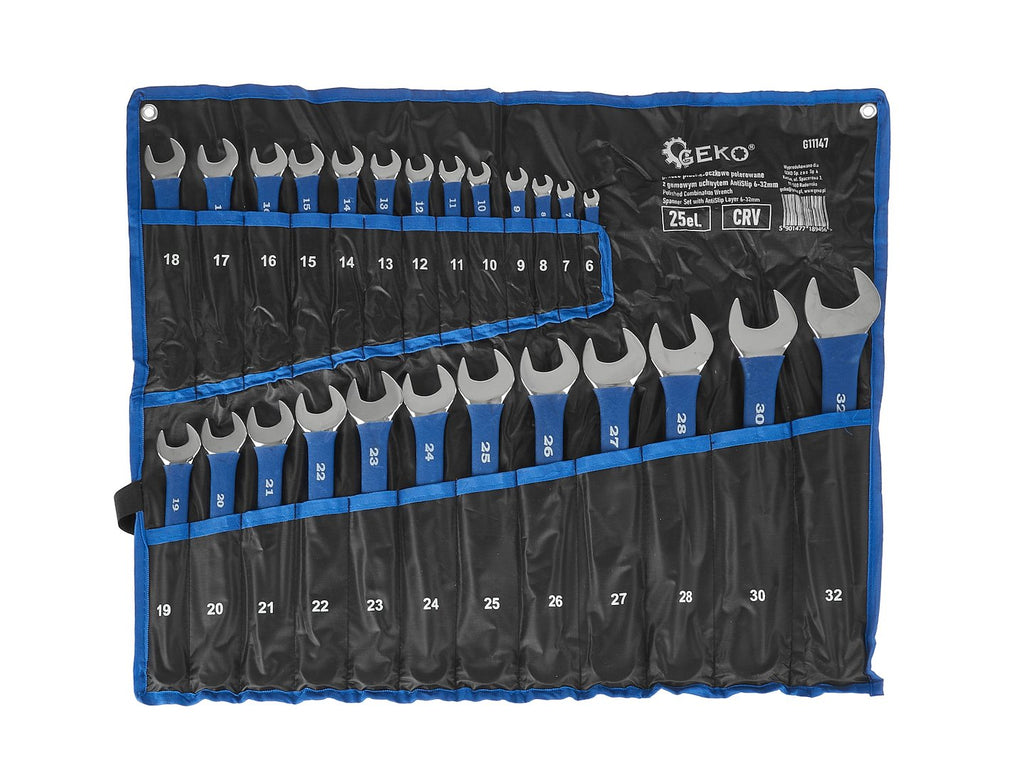 Polished Combination Wrench Spanner Set with AntiSlip Layer, 6-32mm, 25pcs
