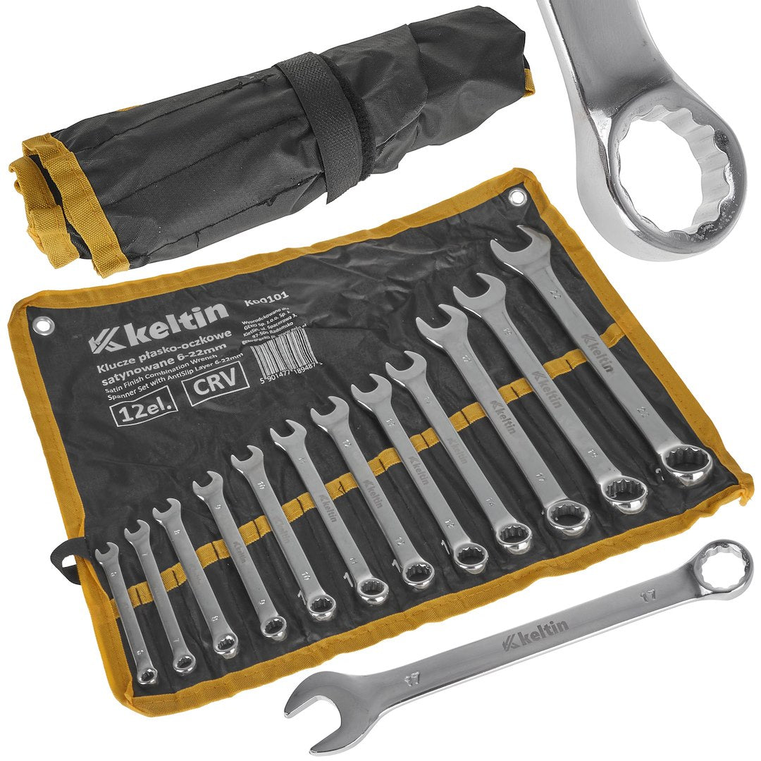 Satin-Finish Combination Wrench (Spanner) Set with Anti-Slip Layer, 6-22 mm, 12 pcs