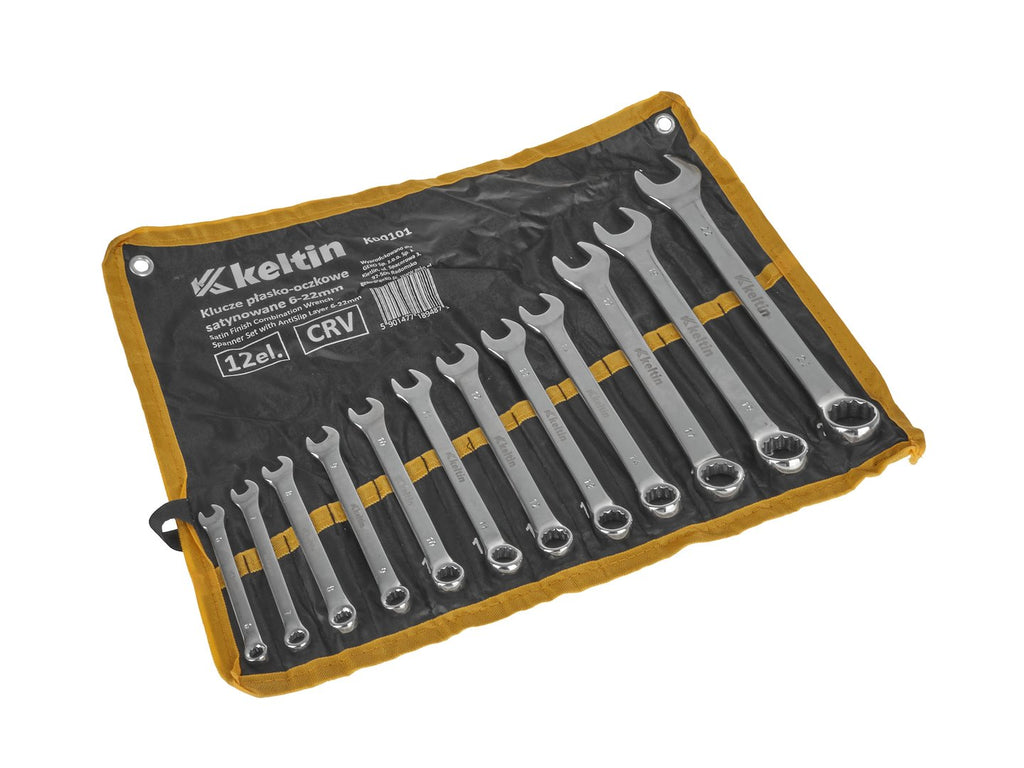 Satin-Finish Combination Wrench (Spanner) Set with Anti-Slip Layer, 6-22 mm, 12 pcs
