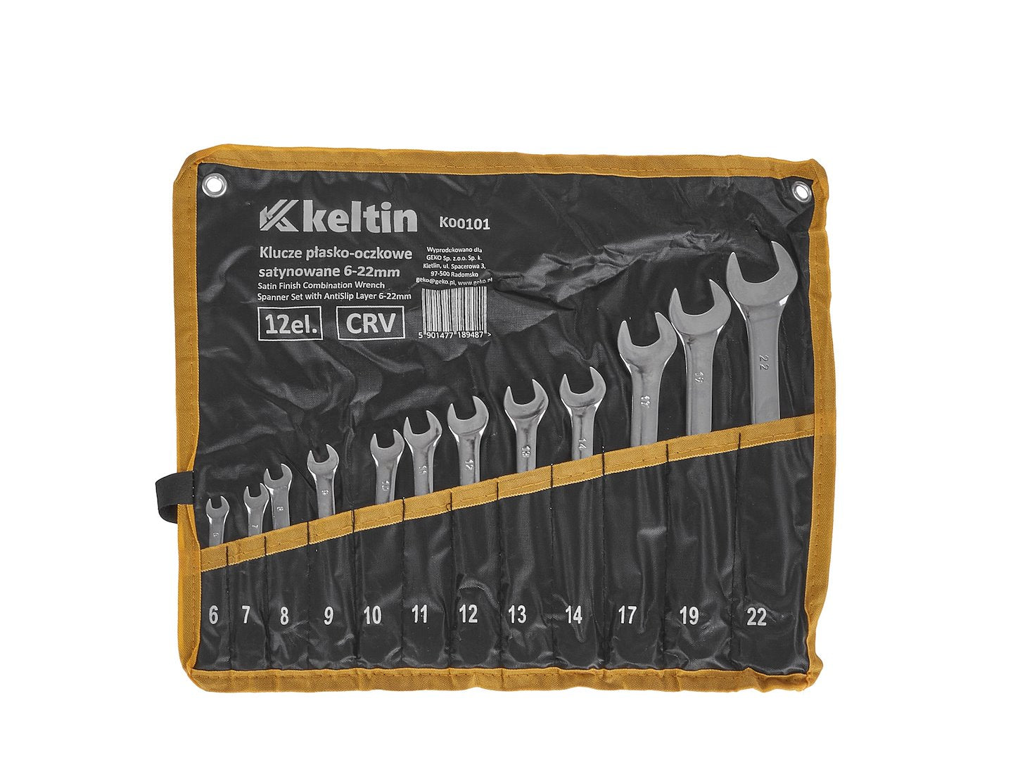 Satin-Finish Combination Wrench (Spanner) Set with Anti-Slip Layer, 6-22 mm, 12 pcs