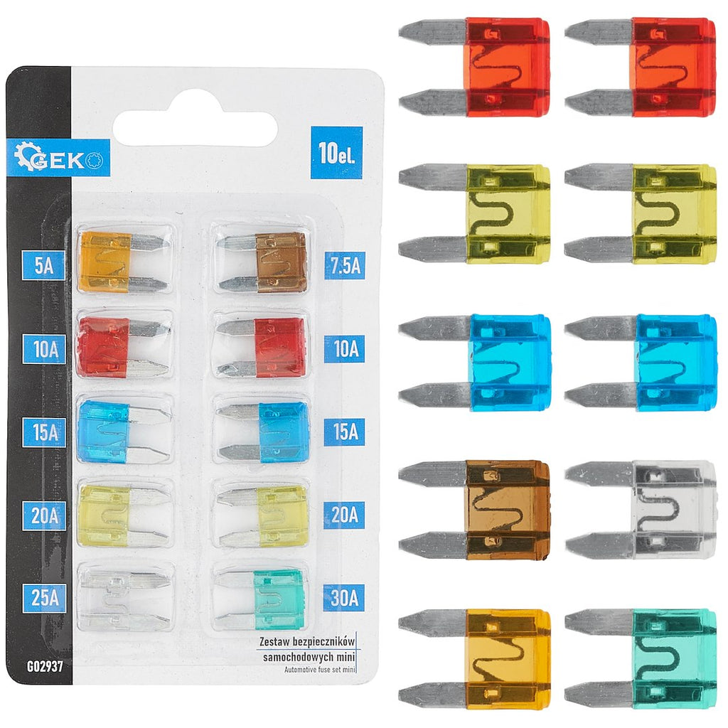 Automotive mini fuse set, 10 pcs