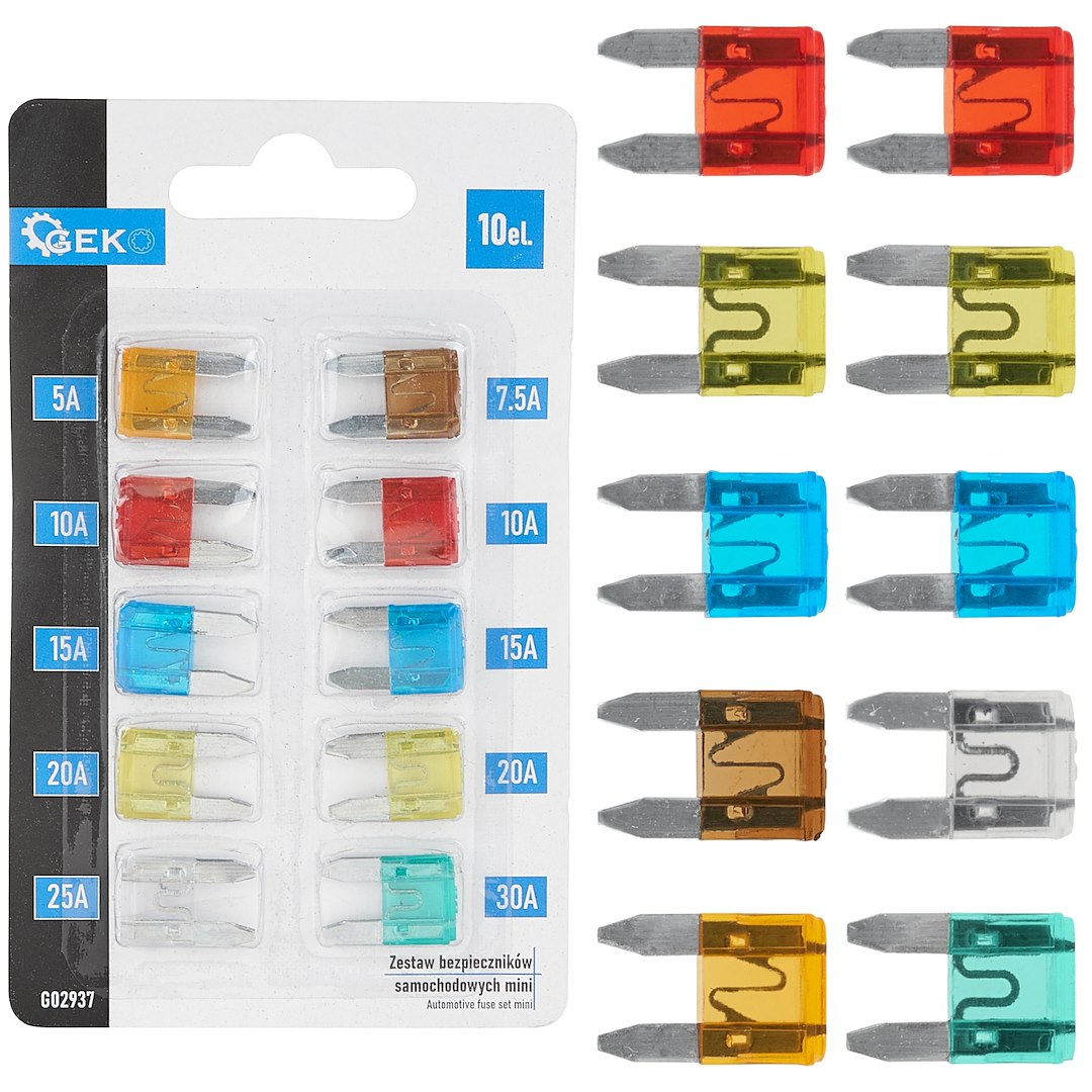 Automotive mini fuse set, 10 pcs