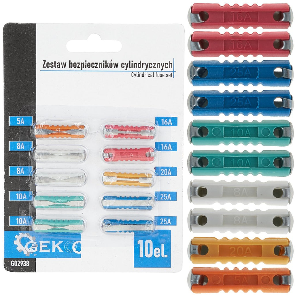 Cylindrical fuse set, 10 pcs