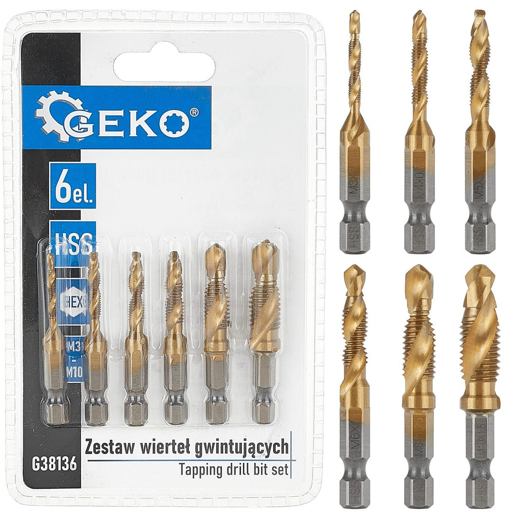 6 pcs HSS M3-M10 tapping drill bit set with HEX mount