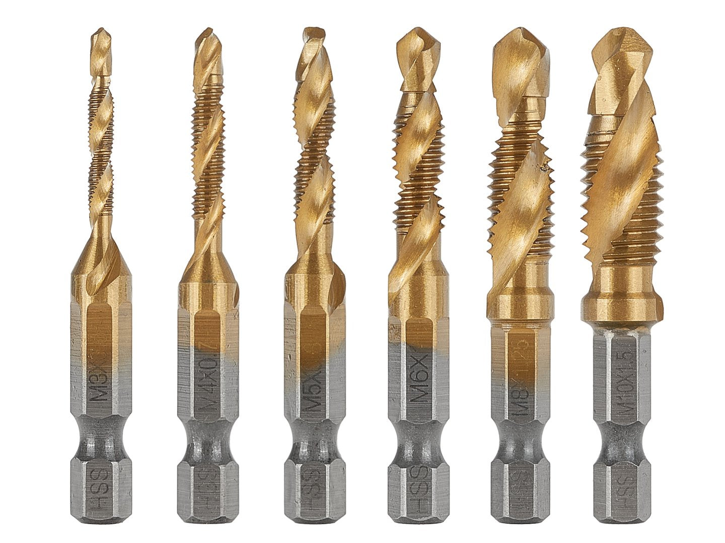 6 pcs HSS M3-M10 tapping drill bit set with HEX mount