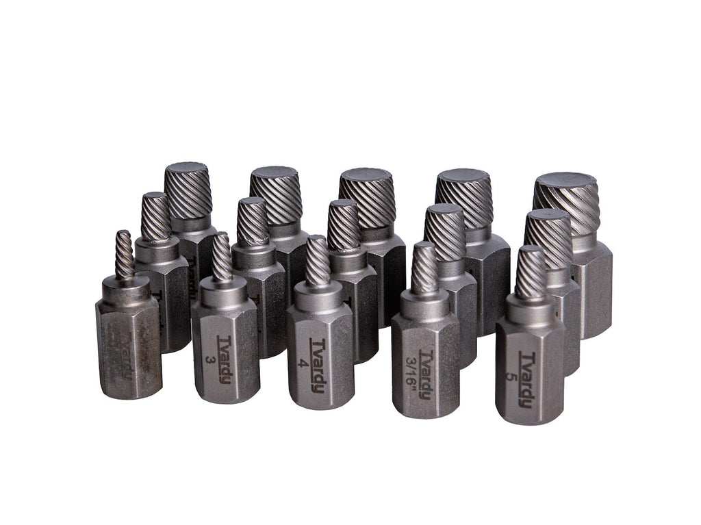 15-piece screw extractor set, Cr-Mo
