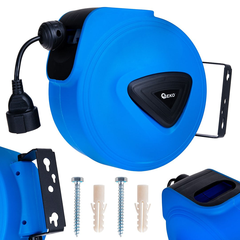 Electric extension cable with automatic reel and wall mount, 15 m + 1.5 m