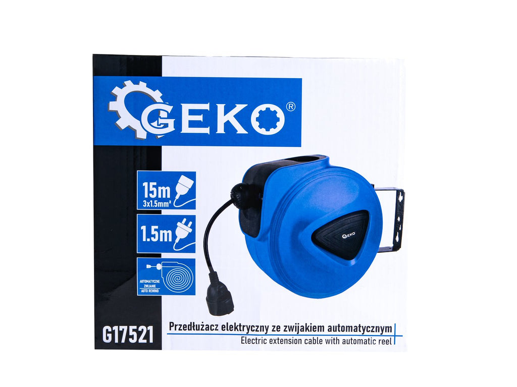Electric extension cable with automatic reel and wall mount, 15 m + 1.5 m