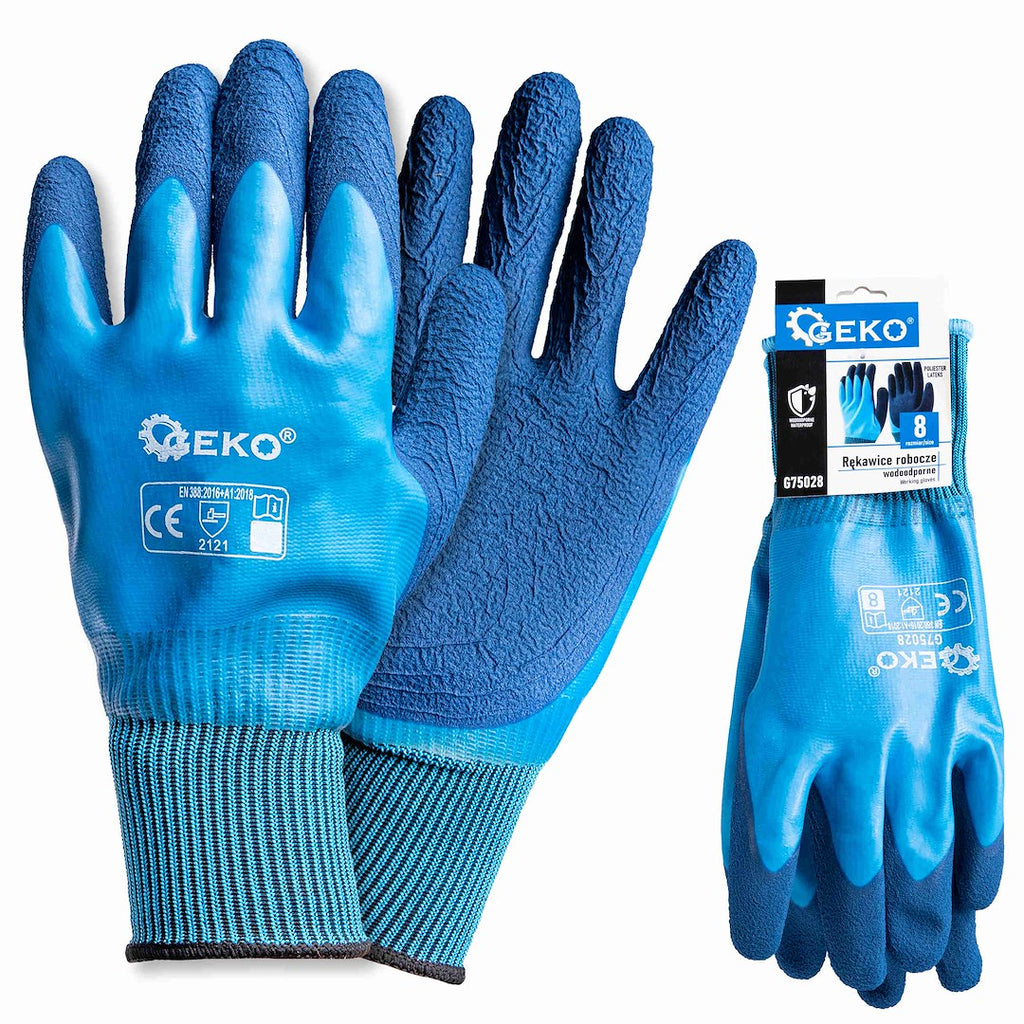 Waterproof work gloves, size 8 / polyester – latex / – Pack of 12