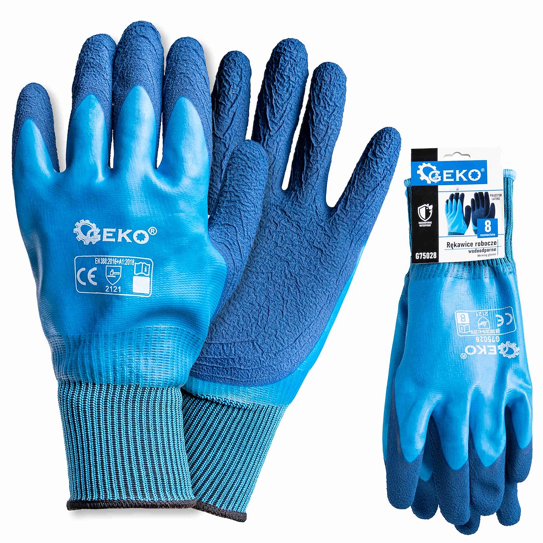 Waterproof work gloves, size 8 / polyester – latex / – Pack of 12