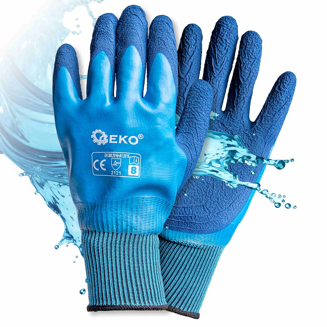 Waterproof work gloves, size 8 / polyester – latex / – Pack of 12