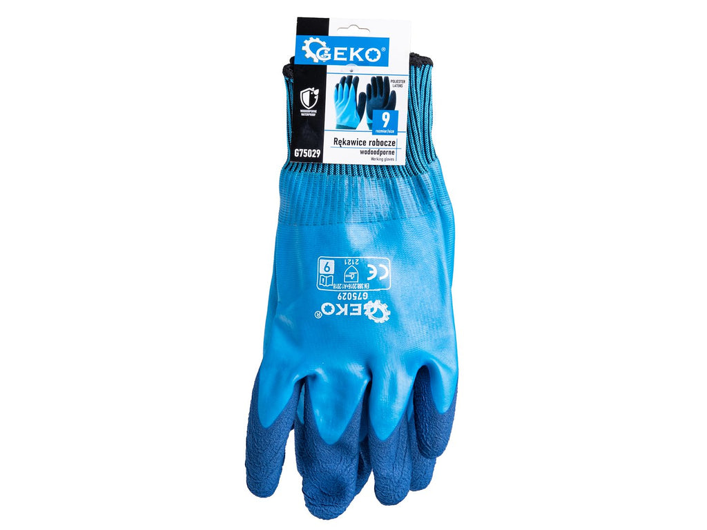 Waterproof work gloves, size 9 / polyester – latex / – Pack of 12