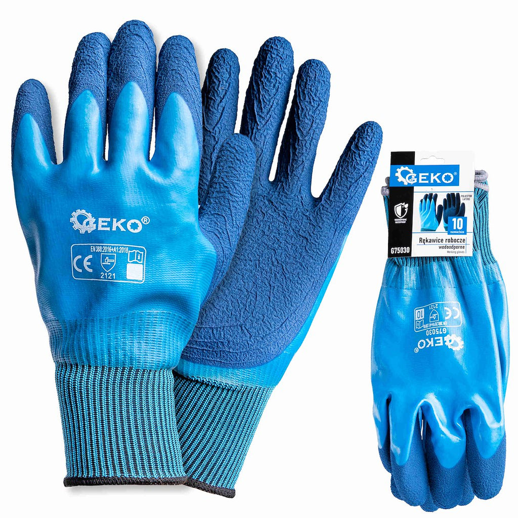 Waterproof work gloves, size 10 — polyester/latex – Pack of 12