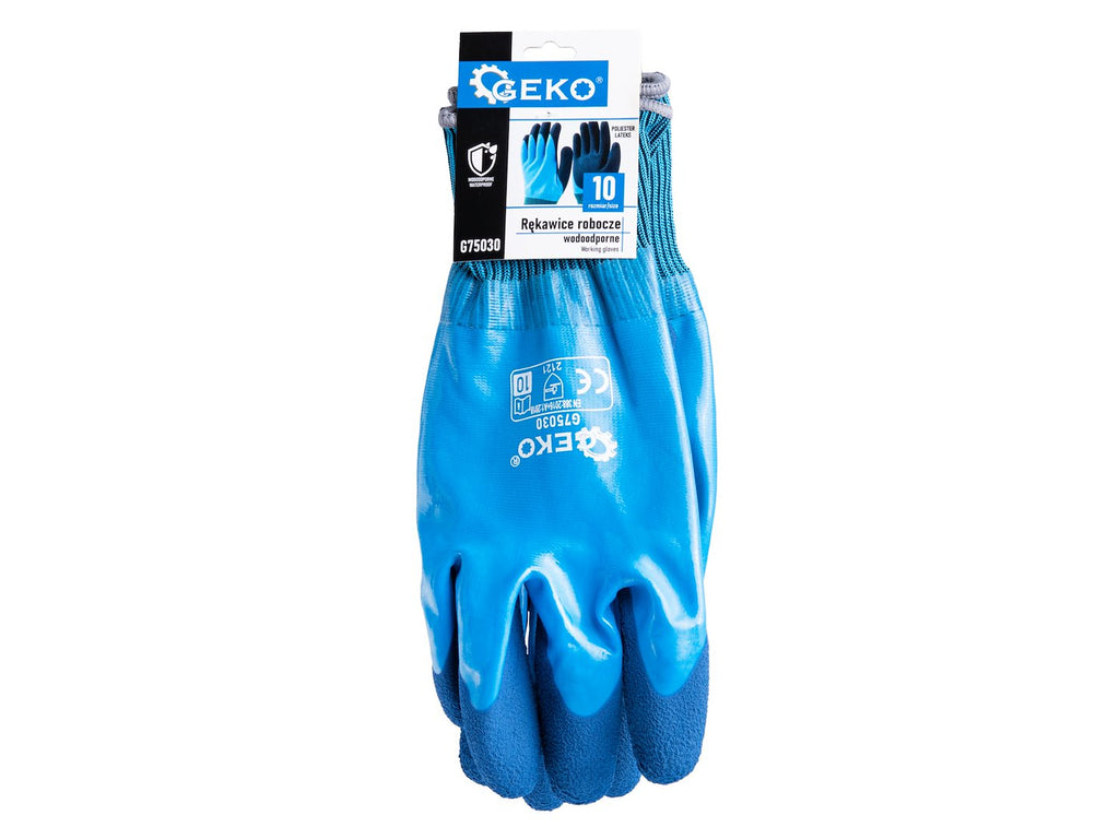 Waterproof work gloves, size 10 — polyester/latex – Pack of 12
