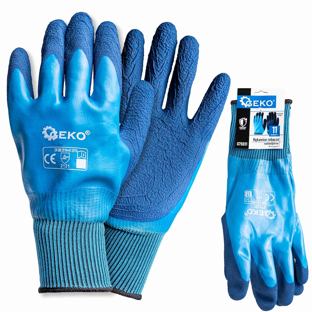 Waterproof work gloves, size 11 (polyester - latex) – Pack of 12
