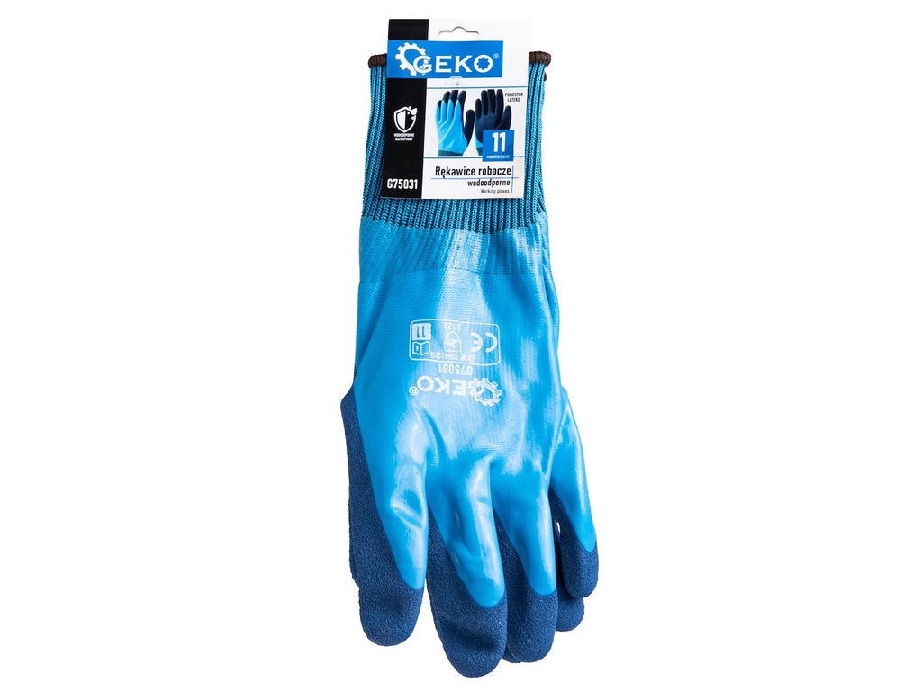 Waterproof work gloves, size 11 (polyester - latex) – Pack of 12