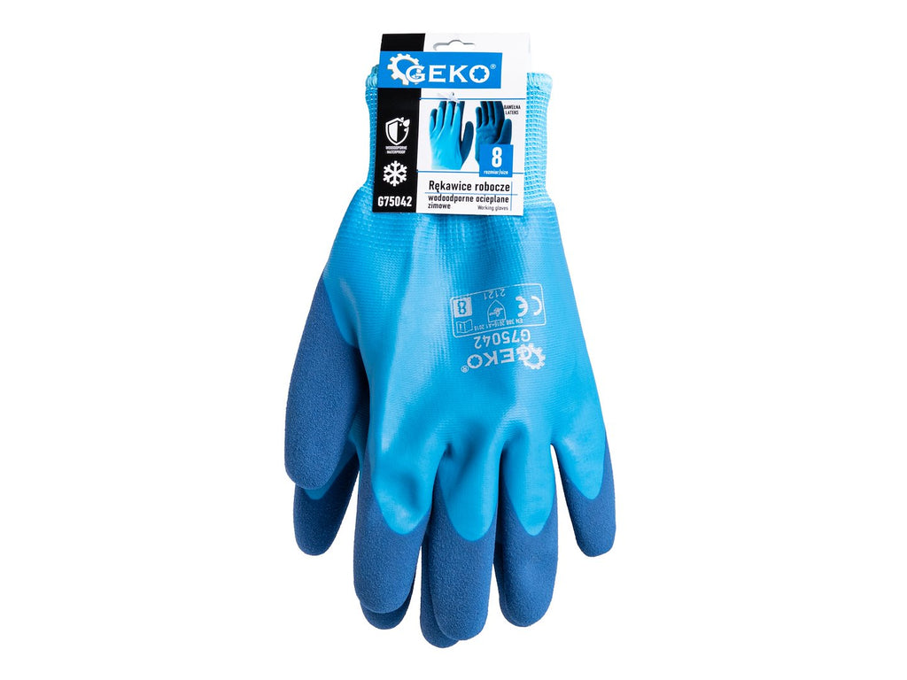 Waterproof thermal winter work gloves, size 8, cotton – latex – Pack of 12